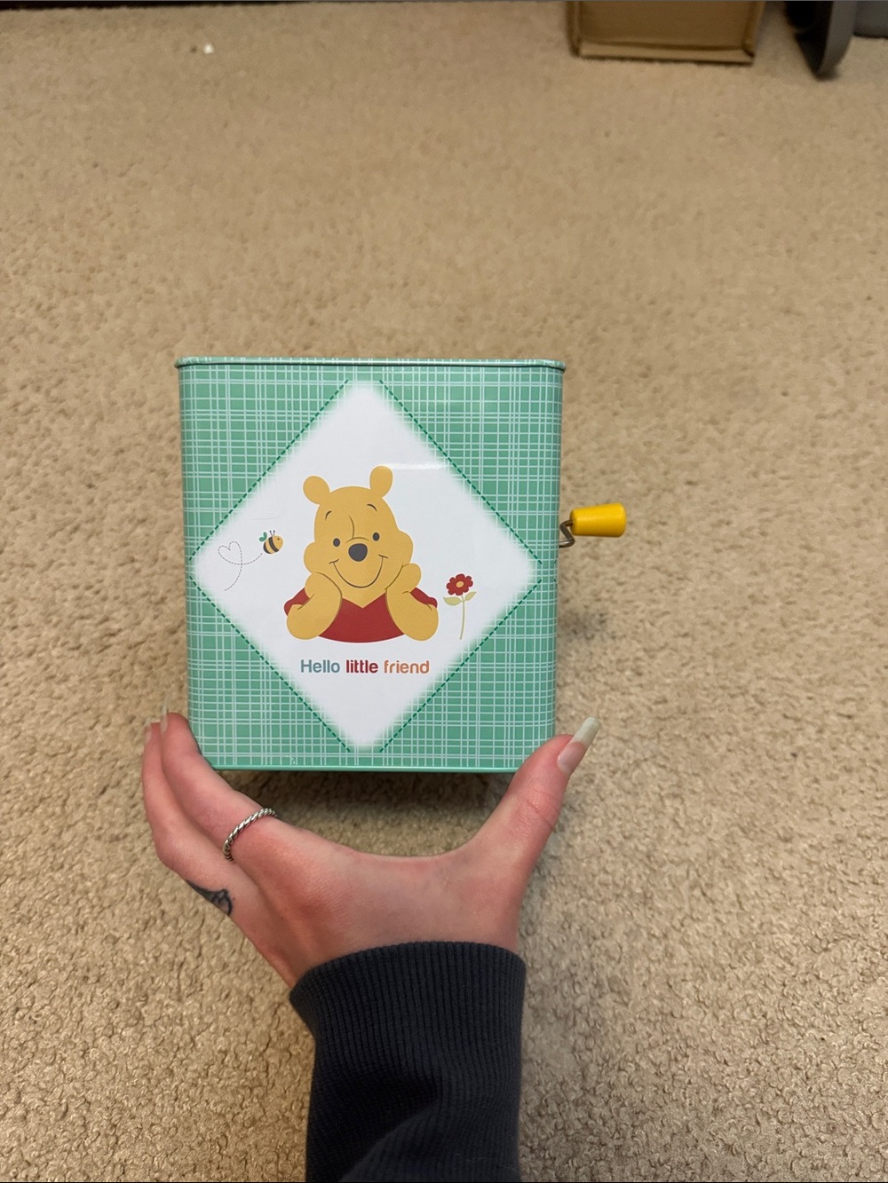 Disney Winnie the Pooh Green Music Crank Box with Yellow Handle